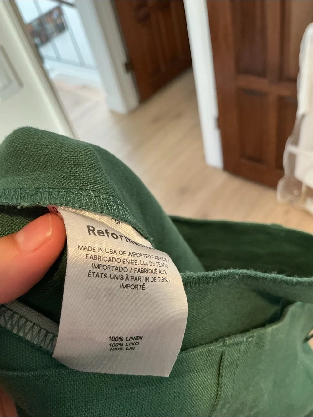 Reformation Emerald Green Pleated Linen-Blend Chinos
